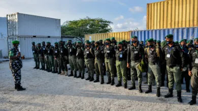 Un groupe de policiers nigérians en uniforme