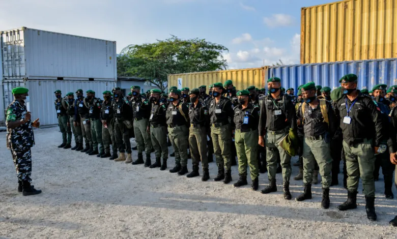 Un groupe de policiers nigérians en uniforme