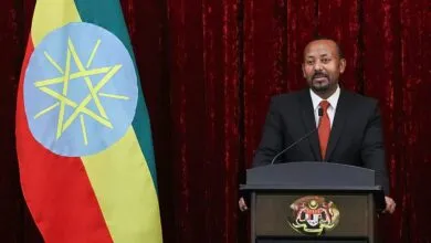 Le Premier ministre éthiopien Abiy Ahmed devant le drapeau national