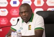 David Pagou en conférence de presse pendant la CAN 2025
