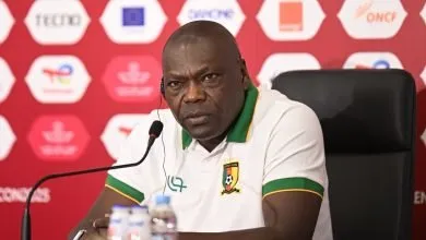 David Pagou en conférence de presse pendant la CAN 2025