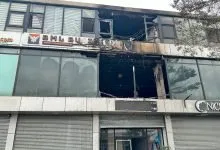 Façade endommagée du bâtiment de la salle Panacée à Kinshasa