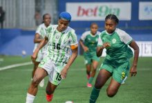 Joueuses des Super Falcons et des Comores lors du match de qualification olympique