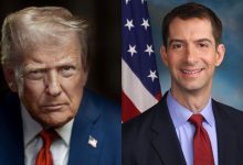 Montage de portraits officiels de Donald Trump et du sénateur Tom Cotton