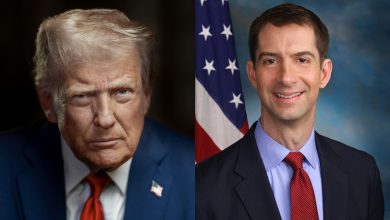 Montage de portraits officiels de Donald Trump et du sénateur Tom Cotton