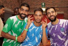 Soufiane El Mesrar, Khalid Bouzid et Bilal Bakkali, trois internationaux marocains de futsal, à Bruxelles en 2025