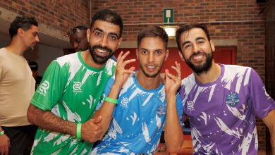 Soufiane El Mesrar, Khalid Bouzid et Bilal Bakkali, trois internationaux marocains de futsal, à Bruxelles en 2025