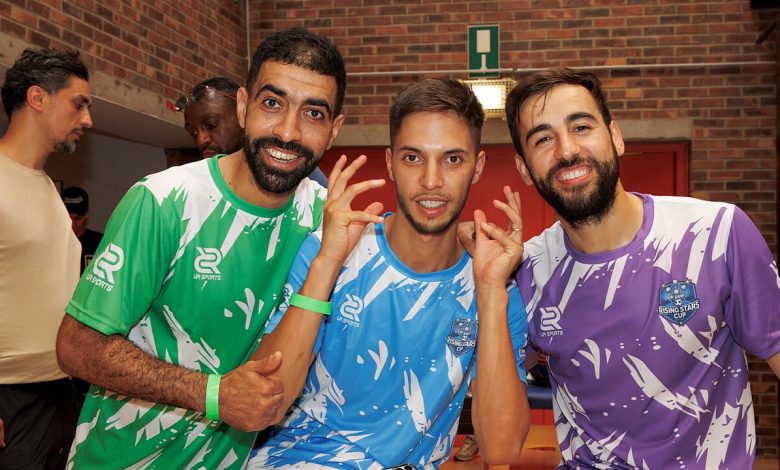 Soufiane El Mesrar, Khalid Bouzid et Bilal Bakkali, trois internationaux marocains de futsal, à Bruxelles en 2025
