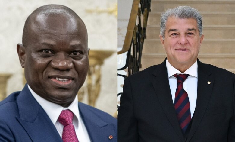Portraits distincts de Brice Oligui Nguema et Joan Laporta