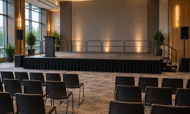 Podium modulaire dans une salle de conférence