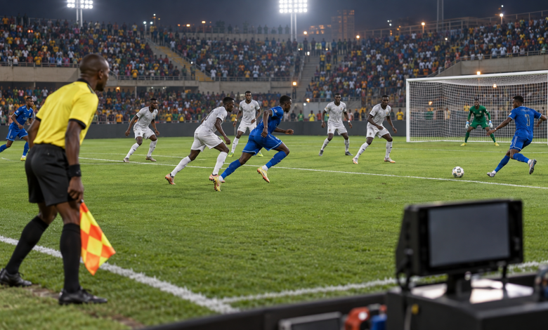 Vu00e9rification du2019un hors-jeu pendant un match de football.